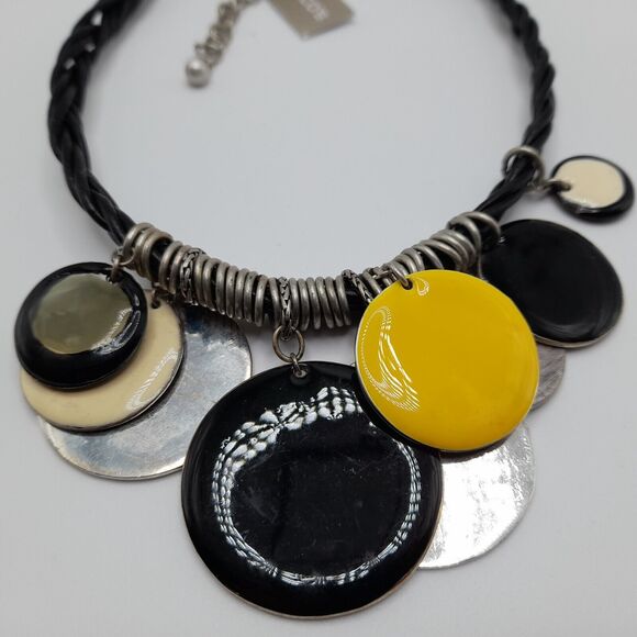 Chico's Twisted Leather Enamel Disk Necklace, New With Tags, 19" - Picture 7 of 9